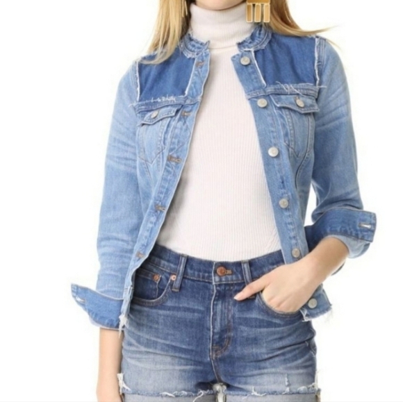 Madewell Thunder Cloud Distressed Collarless Denim Jacket XS - Picture 1 of 8